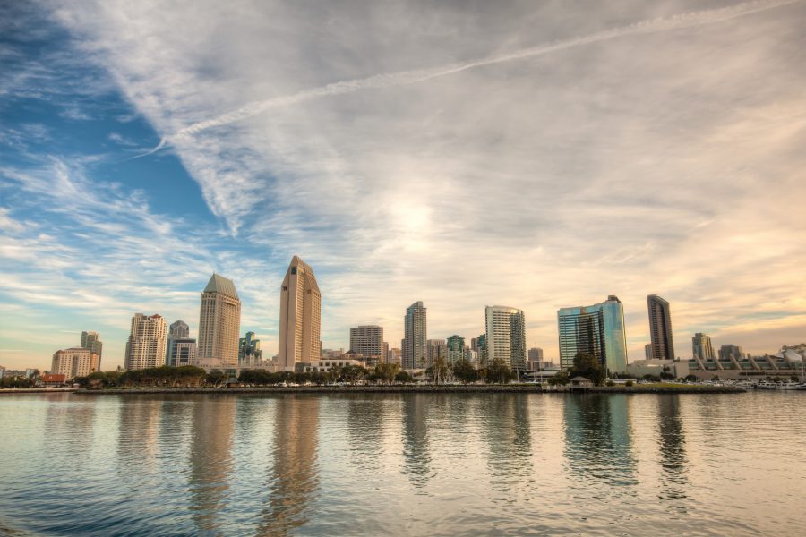 Skyline of San Diego, California on a bright sunny day.
