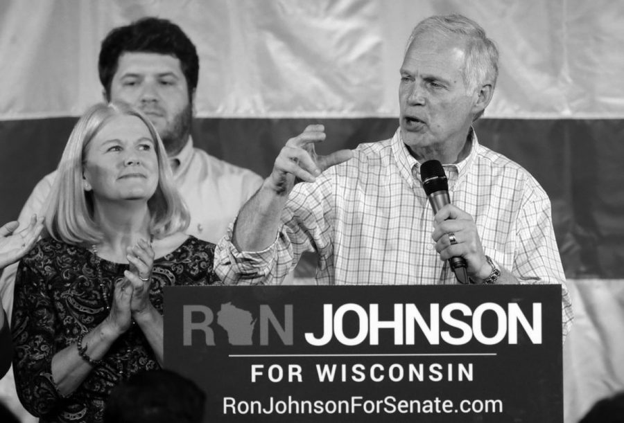 Ron+Johnson+speaks+about+his+victory+at+his+business+in+Oshkosh.+Johnson+pulled+ahead+of+Feingold+in+the+majority+of+72+counties.+