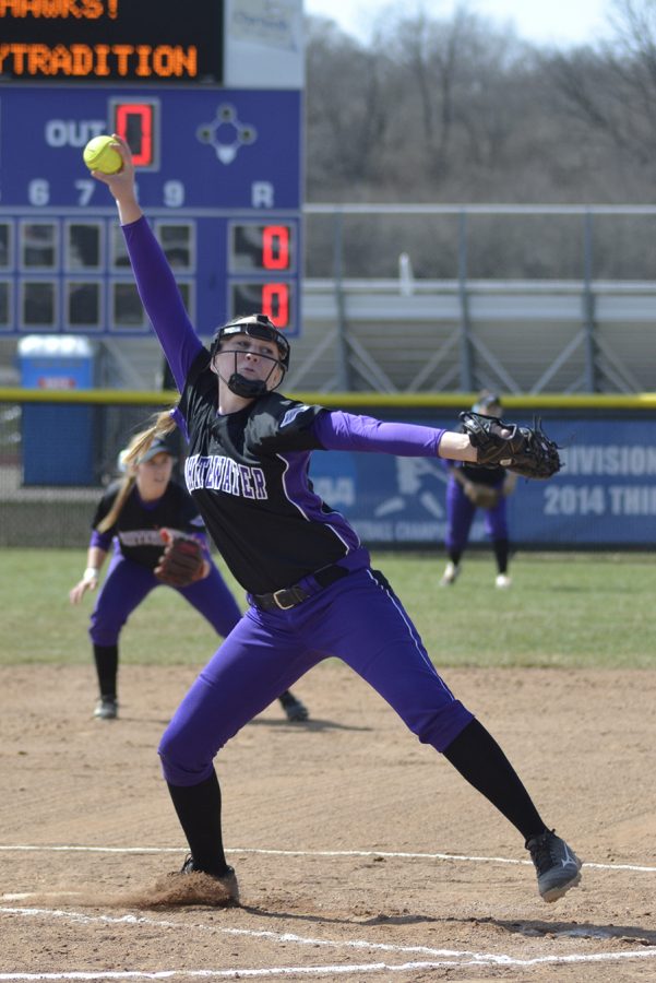 Freshman pitcher Bella Matthias pitched a complete game shutout victory against UW-La Crosse on April 1. Matthias owns a 5-3 record with 50 strikeouts in 52.2 innings for a 1.99 ERA. Photo by Sierra High