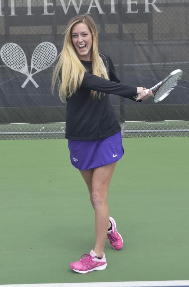 Megan Humphreys has six All-American honors, is a two-time member of the WIAC All-Sportsmanship team, four-time ITA Scholar Athlete and multiple othe honors in her historic career. Photo by Sierra High
