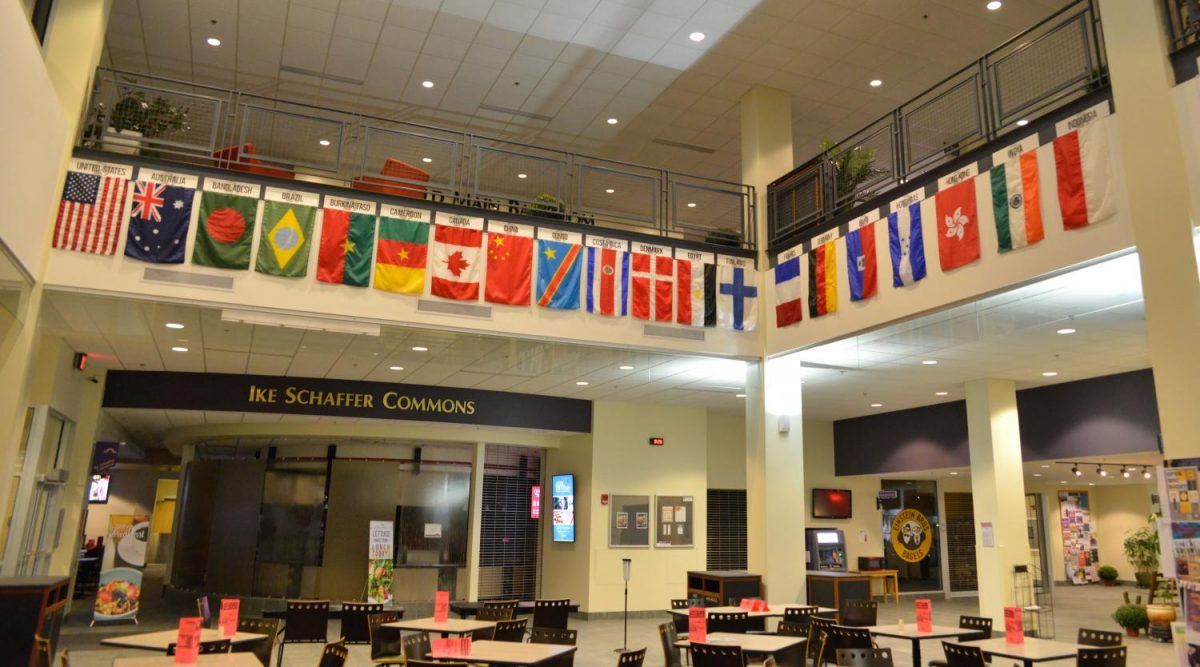 Flags hang in the UC