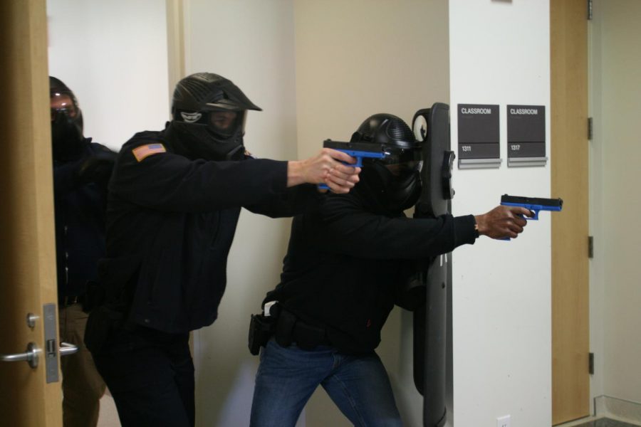 UW-W Police Services conducted active shooter training in January, as shown in this January photo. Further training sessions were held in early March