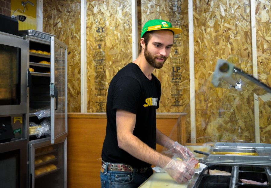 Garrett Lamb works on a customer’s sandwhich order. The Subway at 1170 W Main Street, Whitewater is undergoing a few renovations during the next several weeks.