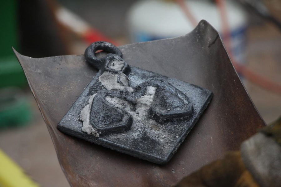 A finished product from the iron pour art event. The event was led by UW-Whitewater art professor Teresa Lind.