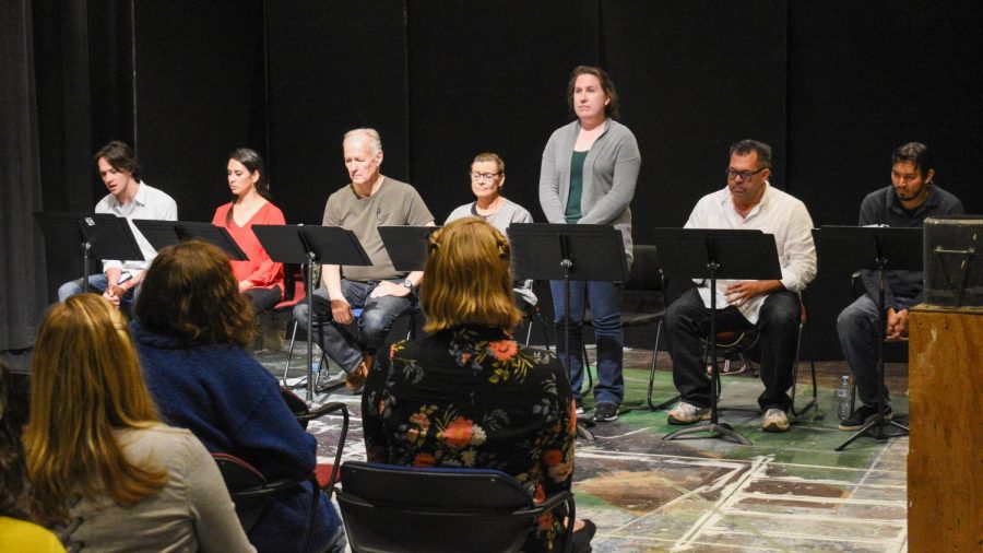 Actress Madeline Wakley reading for her role as Marie Peterson during the Wednesday night performance.