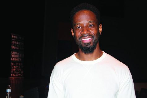 Shaun Booth poses for photograph after his performance, Shaun Boothe: The Unauthorized Biography Series.