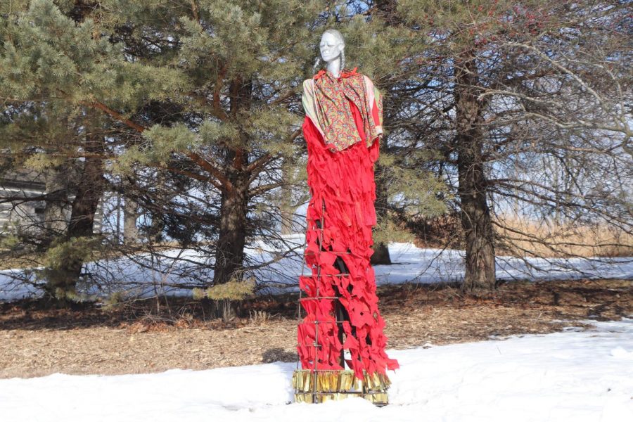 The Stolen Sisters sculpture, located between the Center of the Arts and UW-Whitewaters Observatory, depicts the names of some missing indigenous women.