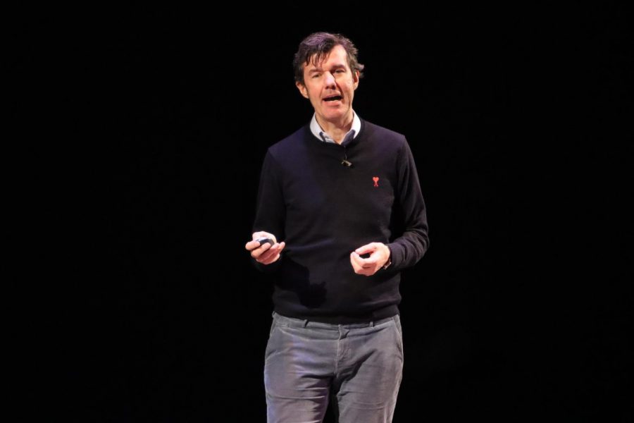 Stefan Sagmeister speaks on the importance of beauty at Young Auditorium. 