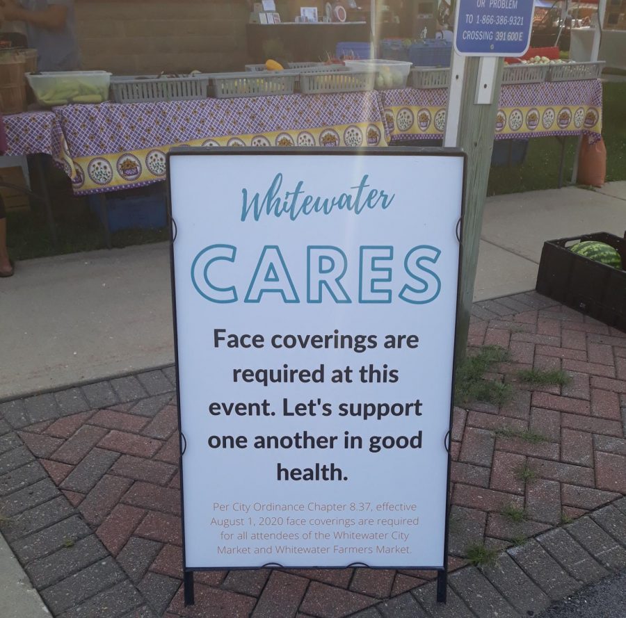 A+sign+displayed+at+the+Whitewater+City+Market+lets+all+shoppers+know+that+masks+are+required+for+the+health+and+safety+of+one+another.