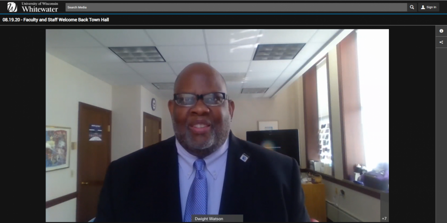Chancellor Dwight Watson welcomes Warhawks back to campus during an online town hall event August 19. 
