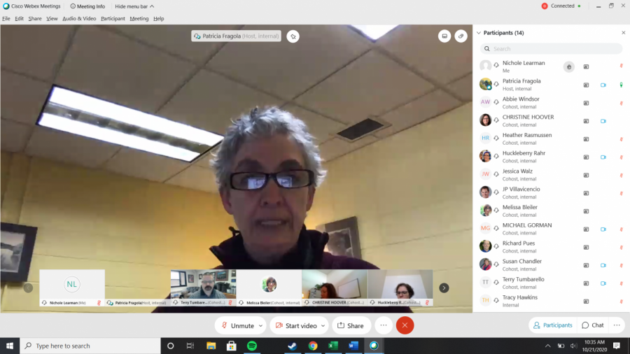Academic Staff Assembly Chair Patricia Fragola leads the Feb. 8 meeting via WebEx. 