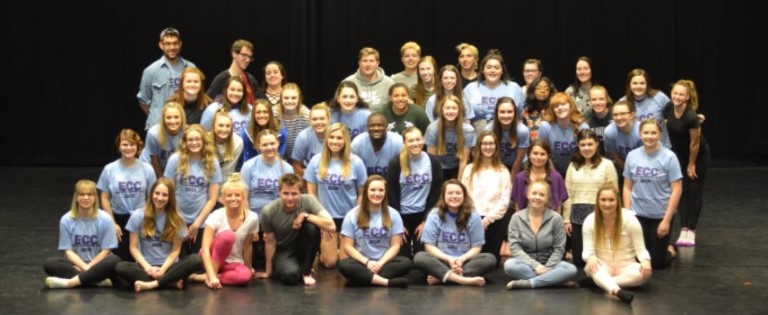 The UW-W Dance Company takes a group photo to remember the 
moment at the 2019 Emerging Choreographers Concert. 