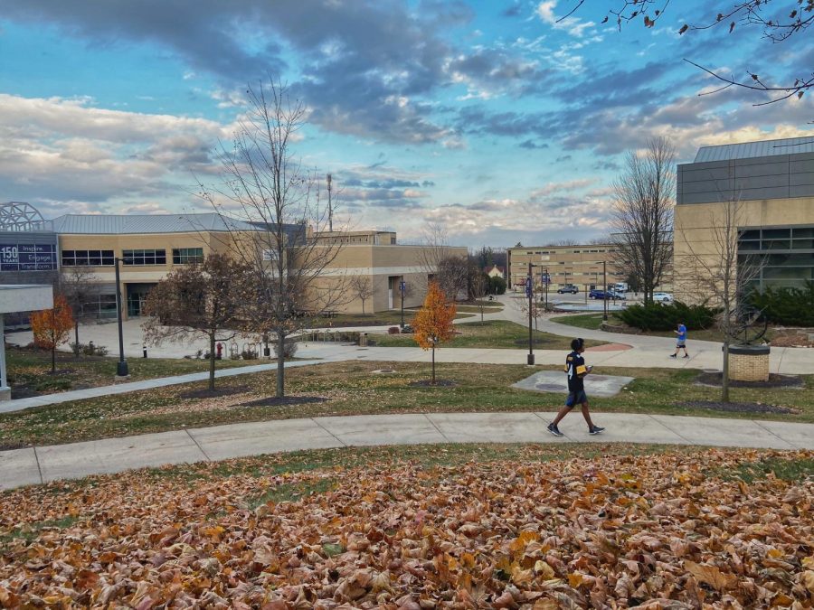 Students walk along the sidewalks near the James R. Conner University Center Nov. 14.