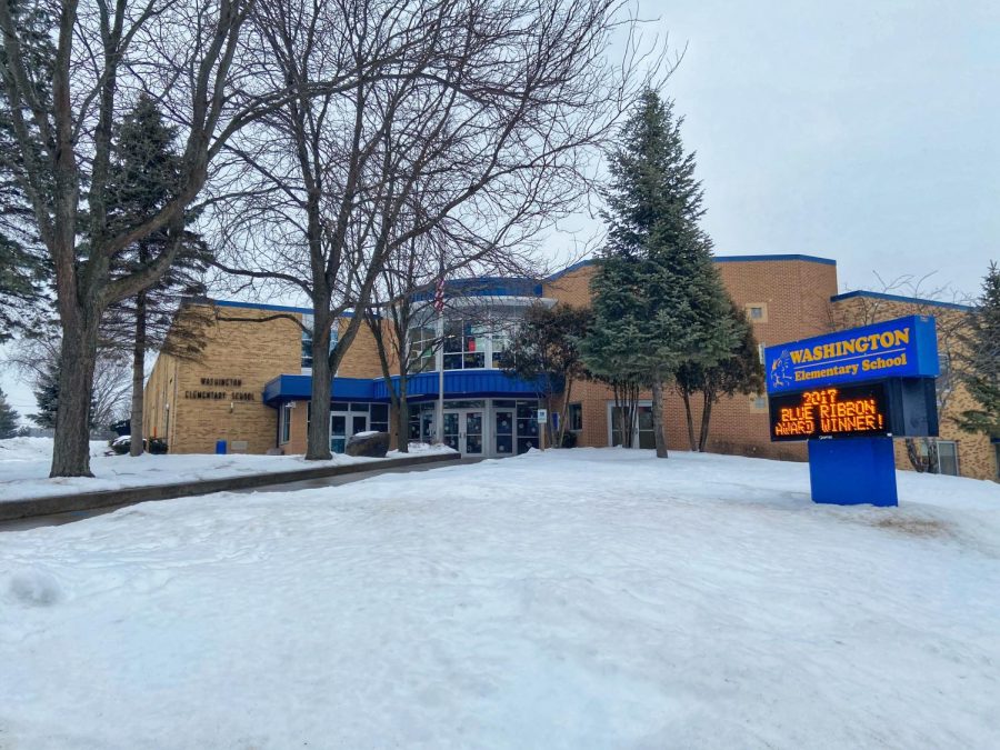 Snow covers the ground outside of Washington Elementary school in Whitewater where students resumed in-person attendance for the spring 2021 term. 