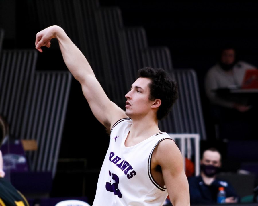 Freshman forward Dayne Armwald (32) shoots a free throw for the Warhawks at the men’s basketball game on Friday, Feb. 10.
