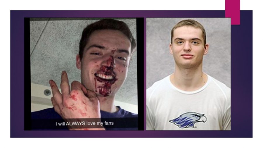 UW-Whitewater freshman Will Schultz is shown left in an image taken from a TikTok story alleging he assaulted a female bartender. Schultz is pictured on the right in a mens basketball team photo. 