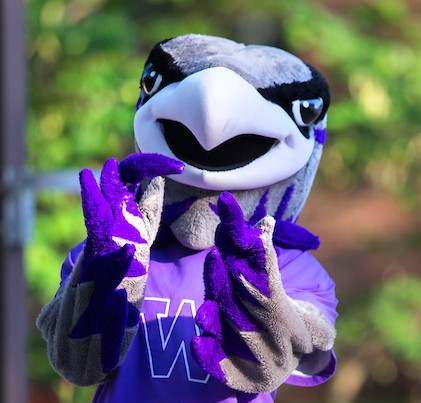 Willie Warhawk applauds the music.  Reggae band King Solomon and the Whitewater City Market came to Wyman Mall on the UW-Whitewater campus on Tuesday, July 3, 2018 for the third in a series of concerts celebrating the universitys 150th anniversary. The next concert is scheduled for Friday, July 20 at 4:30 p.m. with The WhiskeyBelles.  (UW-Whitewater photo/Craig Schreiner)