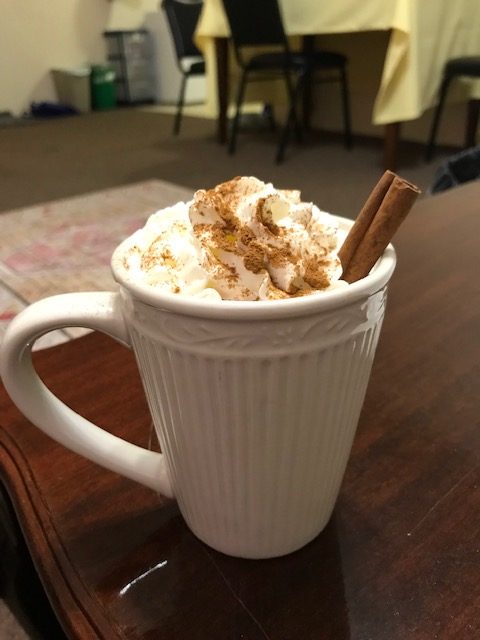 Barista Terra recommends Pumpkin Chai Latte from Deloitte Cafe in the Timothy J. Hyland Hall. They are also serving Apple Brown Sugar Macchiato for the fall season. 