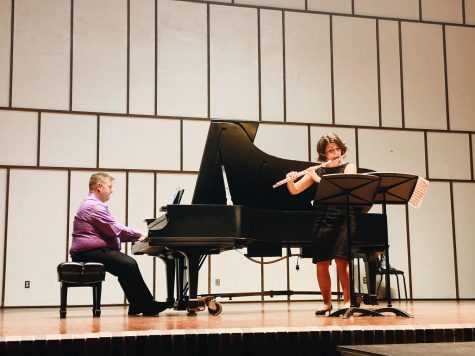 Pictured performing at the UW-Whitewater Faculty Concert on the left is guest artist Kevin Chance, piano, and on the right is Cristina Ballatori, flute.