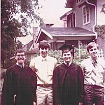 (from left) Mike Doyle, John Zander, Gib Petzke and Dave Antoine 
UW-Whitewater alumni pose for a photo after their graduation in 1970.
Photo courtesy of Mike Daly