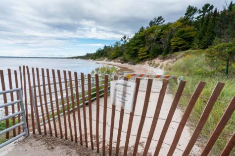 High water and a closed boardwalk are seen at Whitefish Dunes State Park in Door County, on Sept. 23. (Photo: Brett Kosmider / Peninsula Pulse)
