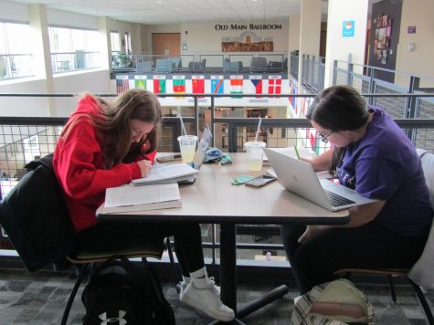  Jenna Pock (Left) and Gabby Carnana(Right) are studying in the University Center on the second floor on November 19th. 