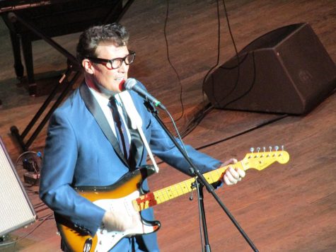 John Muller as Buddy Holly performs in his Winter Dance Party recreation of Buddy Holly, Ritchie Valens, and The Big Bopper’s final tour. At Young Auditorium Feb. 11th 2022. 