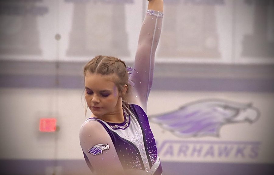 Sophomore, all around Kelsey Kollhoff takes to the floor while performing for the WIAC Championships, Saturday evening, March 3, 2022.