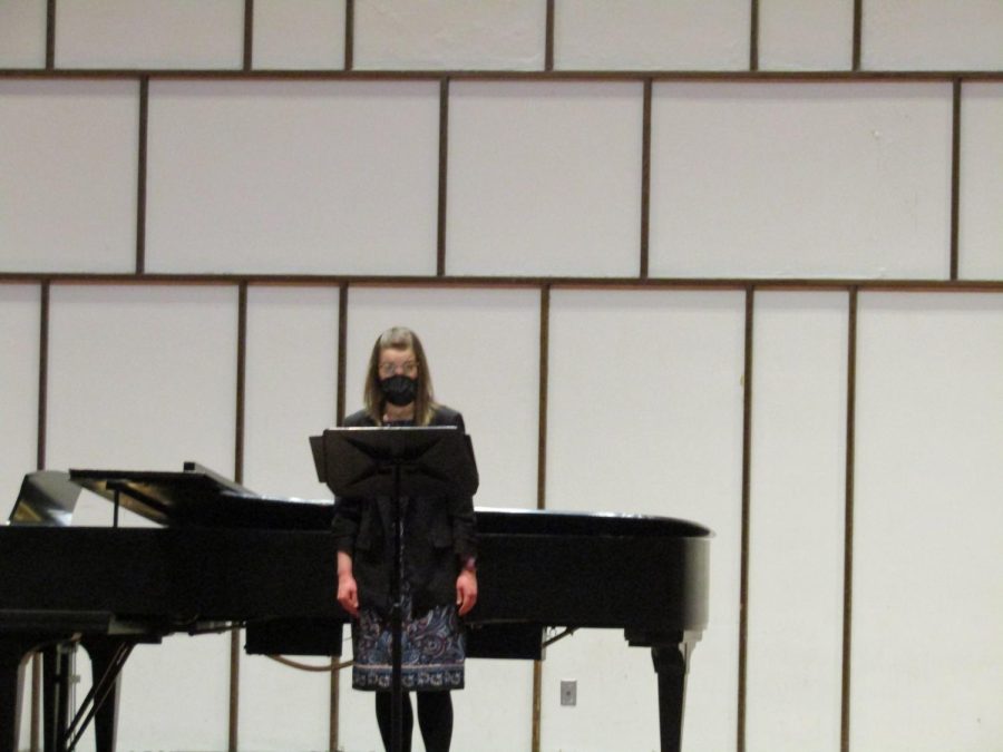 Dr. Rachel Wood is seen here performing a piece at UW-Whitewater’s  Vocal Day Clinic in Light Recital Hall Mar. 5th 2022.