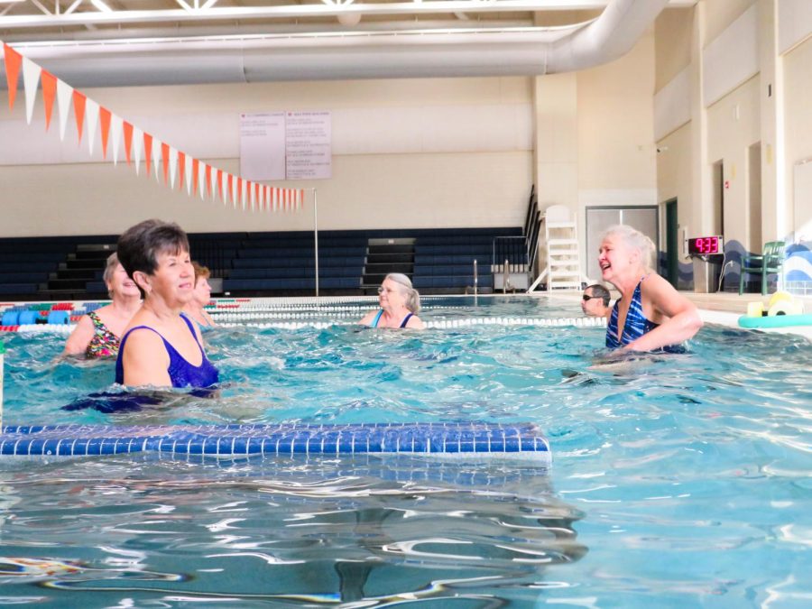 Janie Anderson teaching her class different workouts at the Whitewater Aquatic Center.