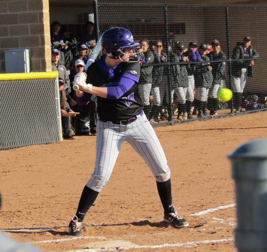 Warhawk utility player Brooke Mangler bats against UW-River Falls Apr. 9 2022.