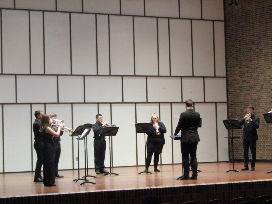 The+UW-Whitewater+Trumpet+Ensemble+is+seen+here+performing+Gasconade+Fanfare+by+Amy+Dunker+at+the+Trumpet+Studio+Recital+at+Light+Recital+Hall+Mar.+18+2022.%0A