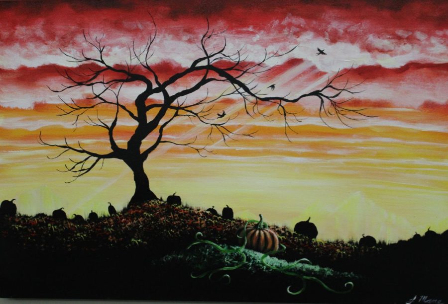 “The Crows Patch” painted by Justin Mane on display at the Cultural Art Center Oct. 28th, 2022. 
