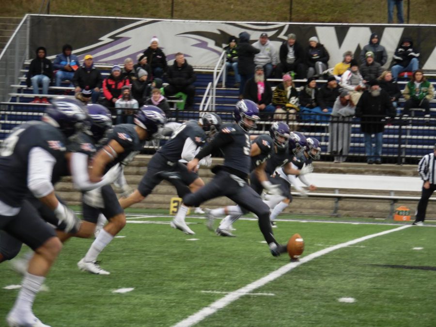 UW-Whitewater players get ready for defense with a football kick, for the football game versus UW-Stevens Point, at Perkins Stadium.
