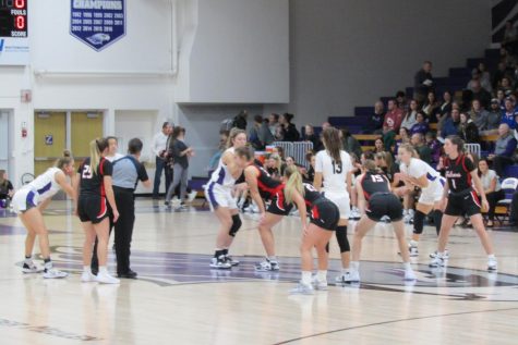 UW-Whitewater women’s basketball players get ready for game tipoff against UW-River Falls at Kachel Gymnasium Dec 3. 2022.