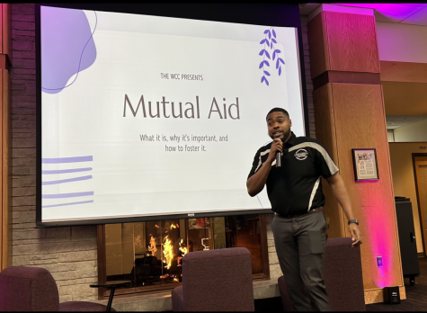 WCC program specialist Aaron Broadwater introduces himself before attendees at Mutual presentation Tuesday, Dec 6, 2022 in the WCC.
