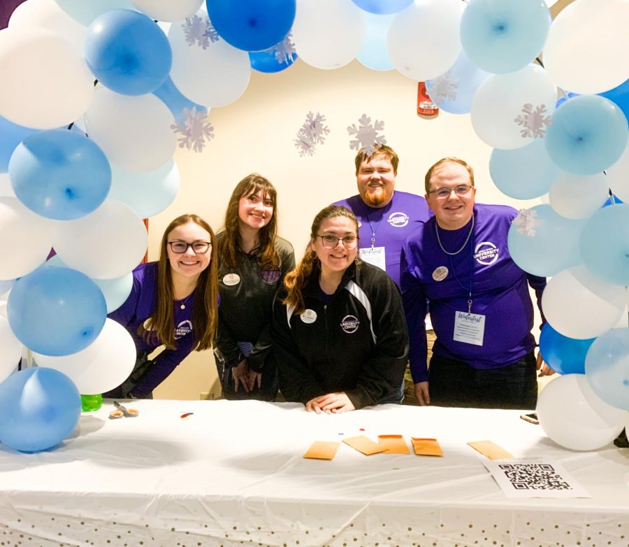 University Center student workers help set-up bingo with tons of prizes at Winterfest.
