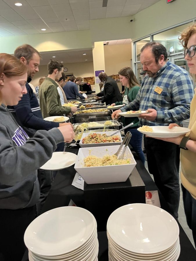 The food was prepared by dining hall staff with recipes provided by students in the ISA. Foods from China, Israel, India, Ireland, South Korea, Denmark, and Italy.