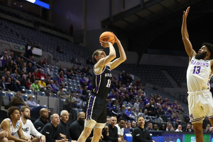 Miles Barnstable shoots a jump shot from three point range in the UW-Whitewater versus Mount Union Final Four game in Fort Wayne, Indiana, March 16, 2023.
