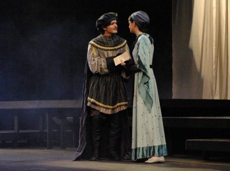 Seen here Macbeth portrayed by Antonio Parra and Lady Macbeth portrayed by Erin Mckee share the stage during Macbeth presented by the UW-Whitewater College of the Arts in Barnett Theatre Apr. 24 2023.
