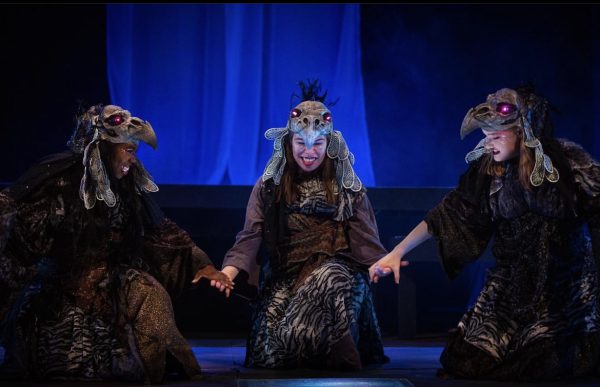 Students Dyamond Jackson (left) Makayla Fedler (Middle) and Katie Alfred (right) perform in Whitewater’s rendition of “Macbeth,” one of the shows that was put on Spring 2023