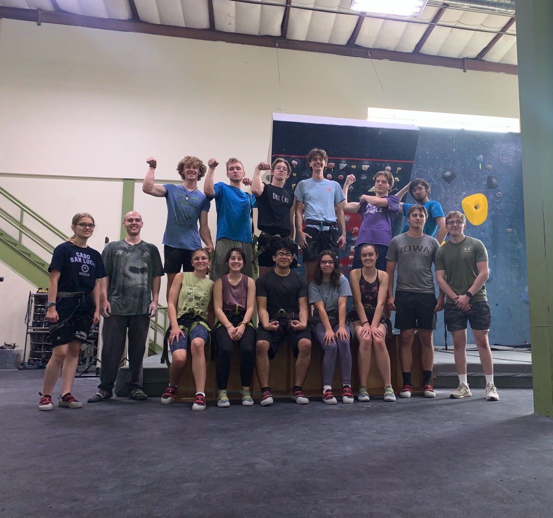 President Ryan Collins (top middle) and the Climbing club after their first climbing
