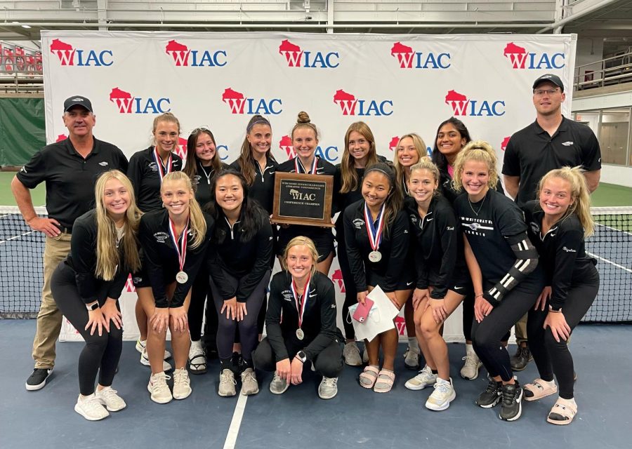 The+Warhawk+tennis+team+poses+for+a+picture+after+winning+the+WIAC+Tournament+in+2021+Credit%3A+Frank+Barnes
