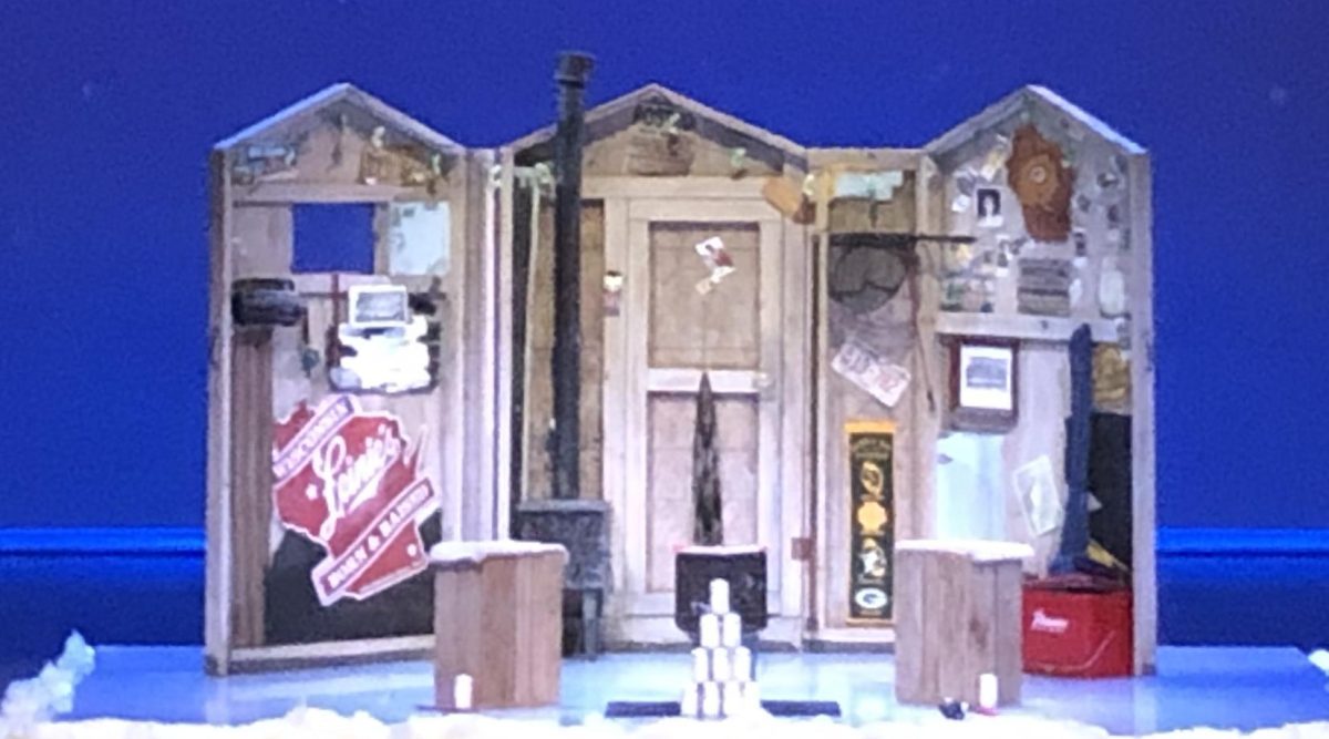 The main set of Guys on Ice is an ice fishing cabin. 