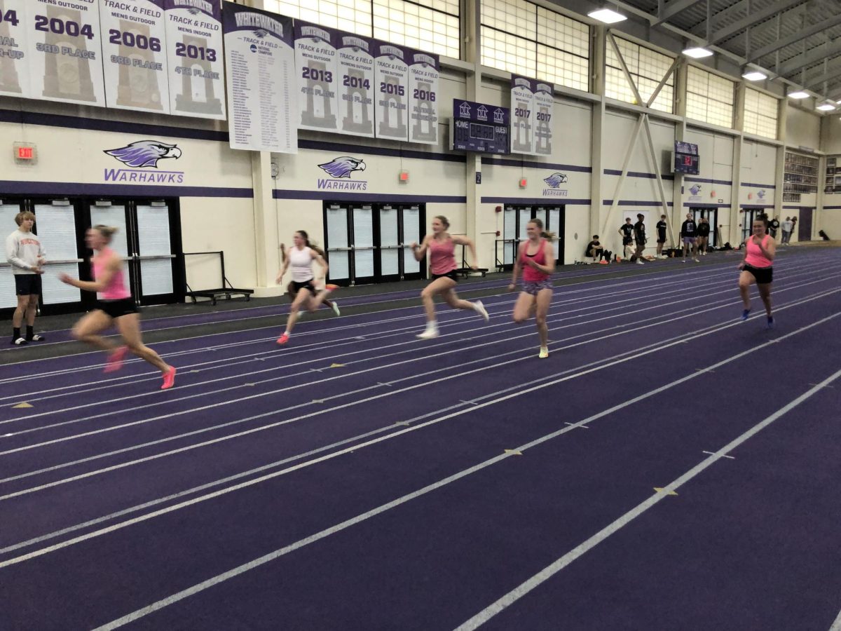 The final moments from the women’s 60m dash trial run, with Tina Shelton crossing the line first.
