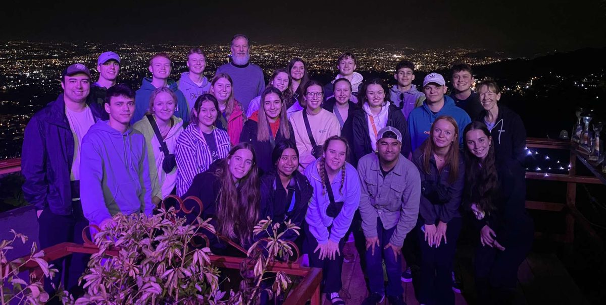 The Costa Rica Intercultural Communications Travel Study group together on their first night in San José at Tiquicia restaurant.
