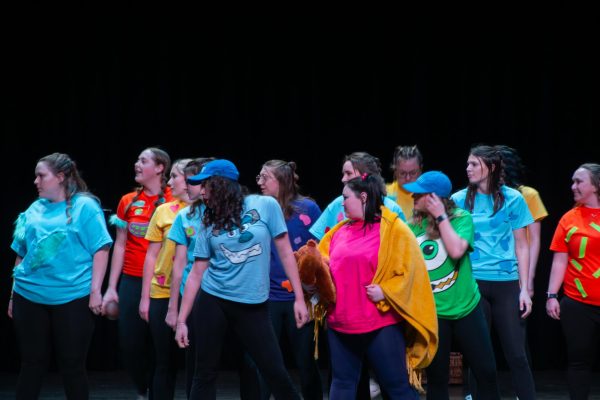 Alpha Gamma Delta performs their Monsters University themed dance for the Greek Week Showcase in Young Auditorium Thursday evening, March 13, 2024.
