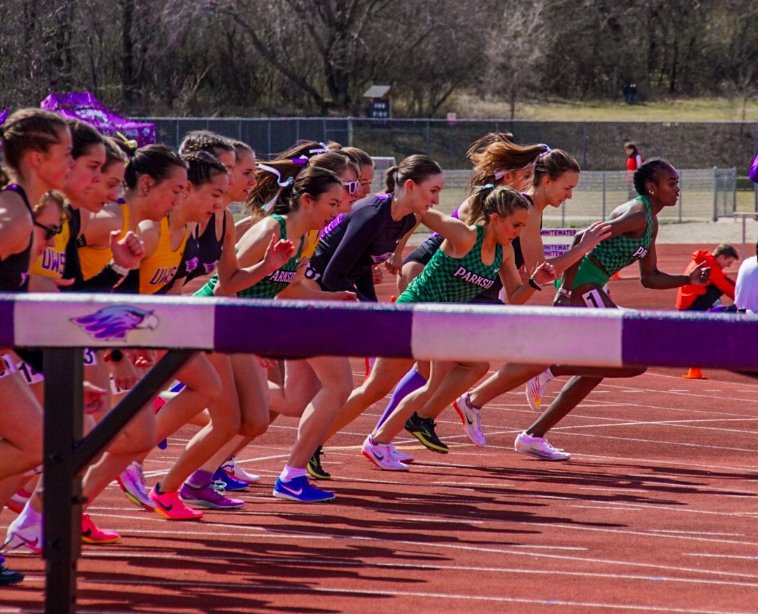 Nine Whitewater women athletes compete in the 1500 meter run at the Rex Foster Meet Friday afternoon.