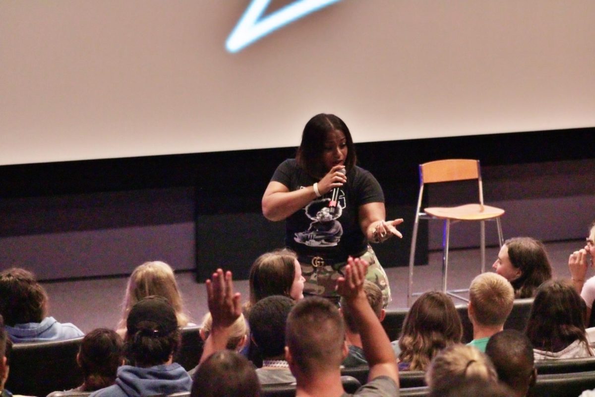 Comedian Kelly Kellz engages with the audience during her show put on by UC Live in the Summer's Auditorium located in the James R. Connor University Center, Thursday evening, September 5, 2024. 