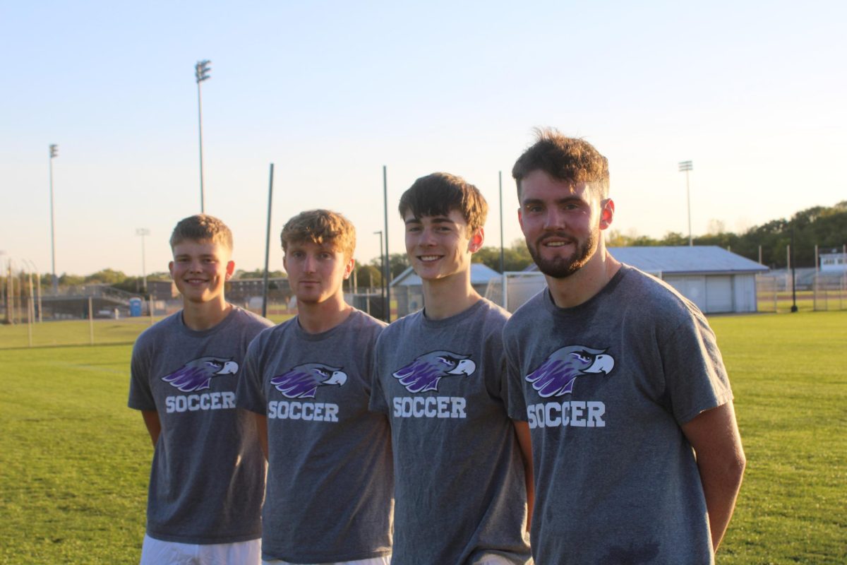 International members of the UW-Whitewater Men’s Soccer team, pictured, from left, Kristinn Thorrson from Hafnarfjarðar, Iceland; Matt White from Bangor, Northern Ireland; Beau Baines from Peterborough, England and Luka Breslin from Dublin, Ireland provide a global perspective to the campus.
